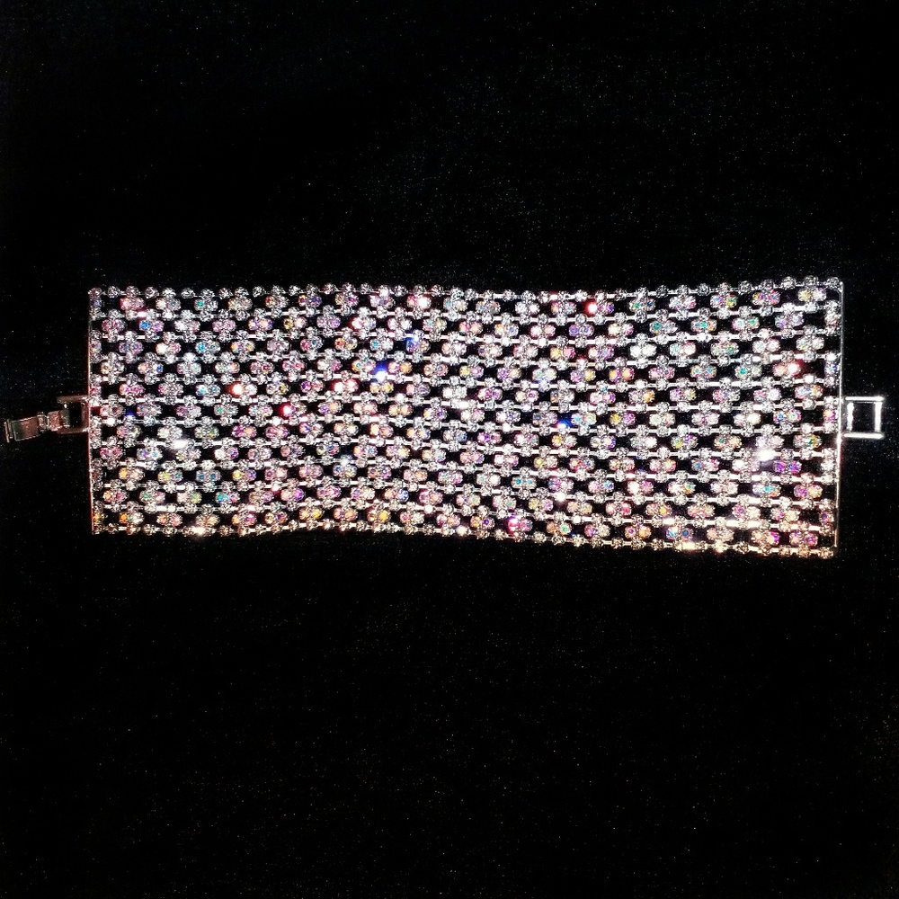 Rhinestone bracelet Aurora borealis silver tone